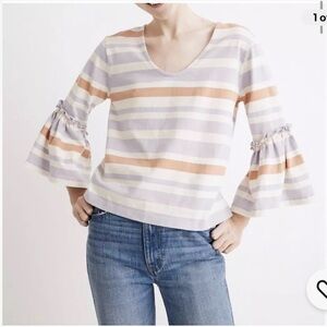 Madewell 100% Cotton Fairhaven Striped Blouse Bell Sleeve Cottagecore Boho Sz S